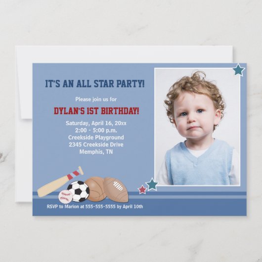 オールスターズ スポーツ *写真* 誕生日 5x7 招待状 (正面)