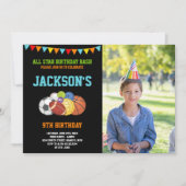 オールスターズ ブラック スポーツ パーティー 誕生日 写真付き 招待状 (正面)