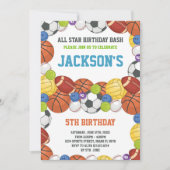 オールスターズ ホワイト スポーツ パーティー 誕生日 招待状 (正面)