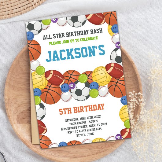 オールスターズ ホワイト スポーツ パーティー 誕生日 招待状