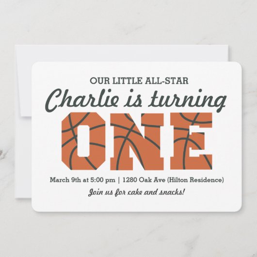 オールスターバスケットボールファースト誕生日招待状 招待状 (正面)