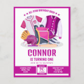 オールスターベースボールピンクバジェット誕生日招待状 (正面)