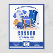 オールスターベースボールブルーバジェット誕生日招待状 (正面)