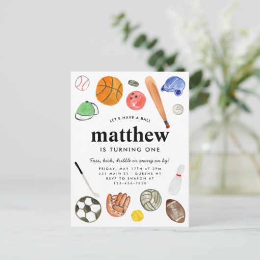 オールスターモダンスポーツボールチームキッドボーイ誕生日 ポストカード (スタンド正面)