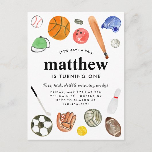 オールスターモダンスポーツボールチームキッドボーイ誕生日 ポストカード (正面)