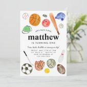 オールスターモダンスポーツボールチームキッドボーイ誕生日 招待状 (スタンド正面)