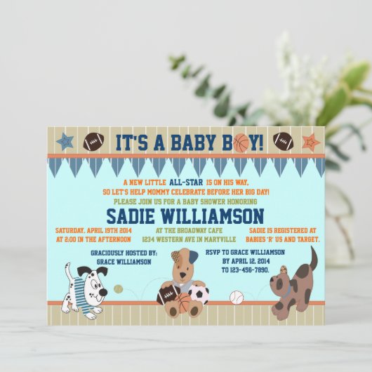 オールスター子犬の男の赤ちゃんのシャワーの招待状 招待状 (スタンド正面)