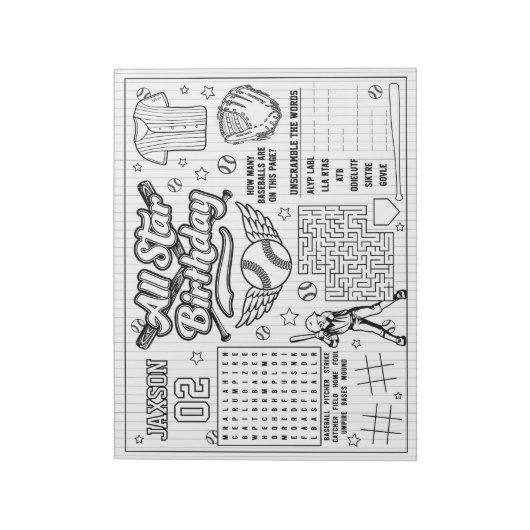 オールスター野球誕生日カラーリング活動 ノートパッド (回転)