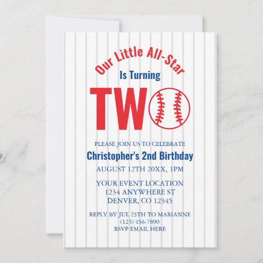 オールスター野球2回目の誕生日 招待状 (正面)