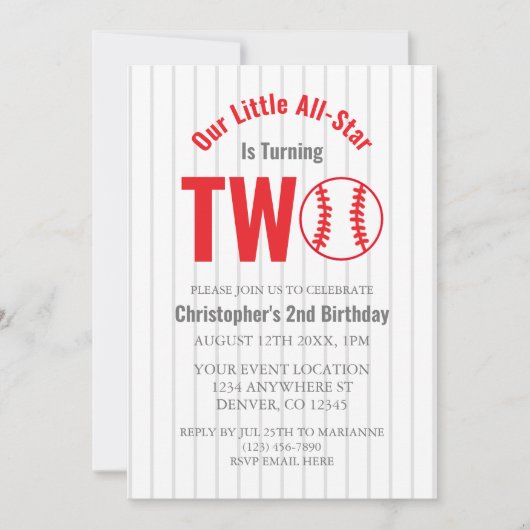 オールスター野球2回目の誕生日 招待状 (正面)