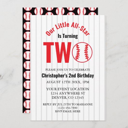 オールスター野球2回目の誕生日 招待状 (正面/裏面)
