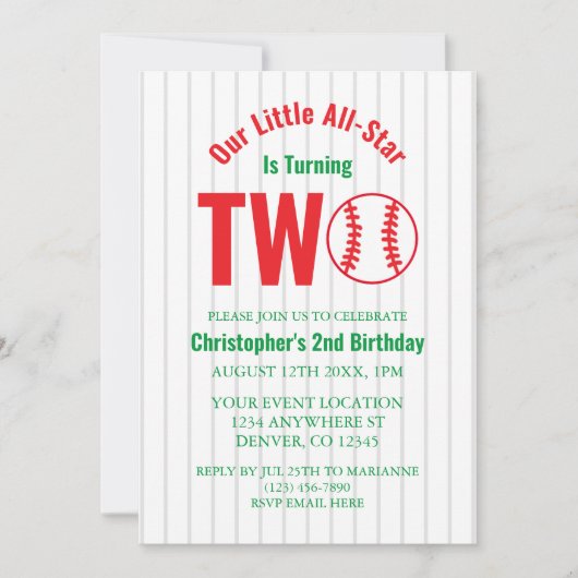 オールスター野球2回目の誕生日 招待状 (正面)
