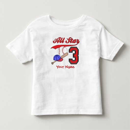 オールスター野球3歳パーソナライズされた誕生日 トドラーTシャツ (正面)