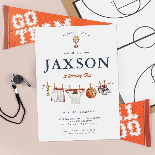 オールスター1歳の誕生日 |バスケットボールチャンプ誕生日 招待状