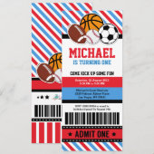 オールスター スポーツ チケット パス バースデー インビテーション (正面/裏面)