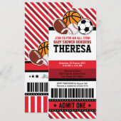 オールスター スポーツ チケット パス ベビーシャワー 招待状 (正面/裏面)