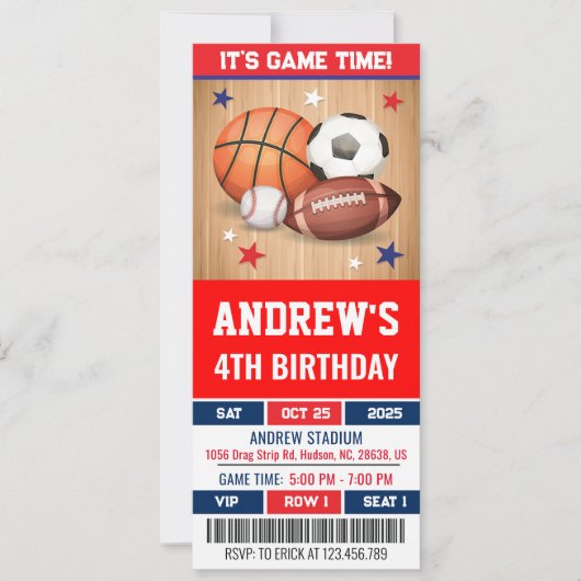 オールスター スポーツ チケット 誕生日 招待状 (正面)