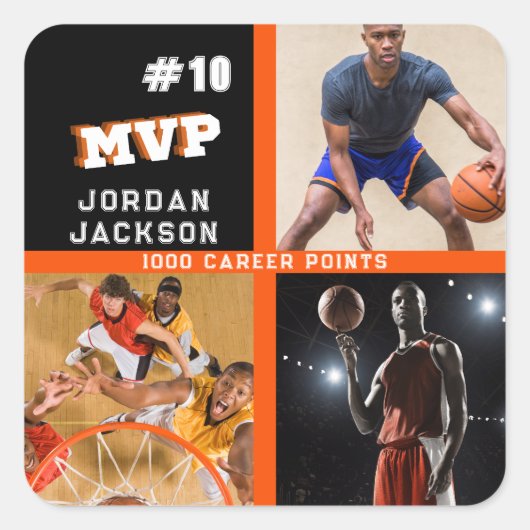 オールスターMVPプレーヤーチームロゴコラージュ卒業 スクエアシール (正面)