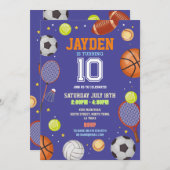 オールスポーツブルーバースデーパーティーサッカーサッカー 招待状 (正面/裏面)