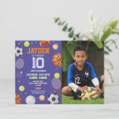 オールスポーツブルー誕生日フォトサッカーサッカー 招待状 (スタンド正面)