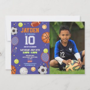 オールスポーツブルー誕生日フォトサッカーサッカー 招待状