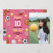 オールスポーツ誕生日サッカーサッカー写真女子 招待状 (正面/裏面)