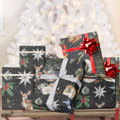 オールズクリスマストナディアホリースターズブラック ラッピングペーパー