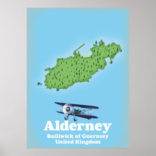 オールダニー ガーンジー代官区 英国 地図 ポスター (正面)