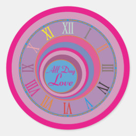 オールデイラブクロックアートピンクパープルブルーガーリー ラウンドシール