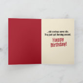 オールドおもしろいカウボーイやめーズホーンのまわりに誕生日 カード (内部)