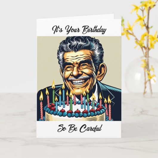 オールドおもしろいマン誕生日ユーモア カード (黄色い花)