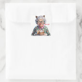 オールドおもしろいレディーキャット誕生日シール スクエアシール (バッグ)