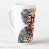 オールドおもしろいレディーキャット誕生日ラテマグ カフェラテマグ (左アングル)