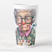 オールドおもしろいレディーキャット誕生日ラテマグ カフェラテマグ (正面)