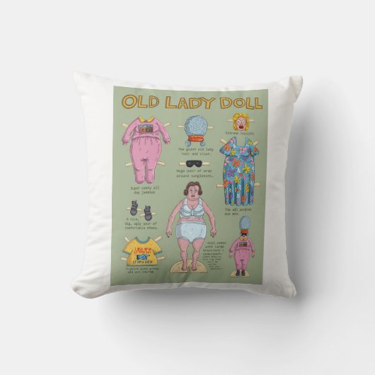 オールドおもしろいレディ紙人形 クッション (正面)