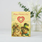 オールドおもしろい・ファッションバレンタインのハート猫 シーズンポストカード (スタンド正面)