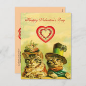オールドおもしろい・ファッションバレンタインのハート猫 シーズンポストカード (正面/裏面)