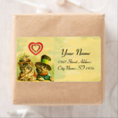 オールドおもしろい・ファッションバレンタインのハート猫 ラベル (インサイチュ)