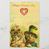 オールドおもしろい・ファッションバレンタインのハート猫 便箋 (正面)