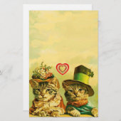 オールドおもしろい・ファッションバレンタインのハート猫 便箋 (正面/裏面)