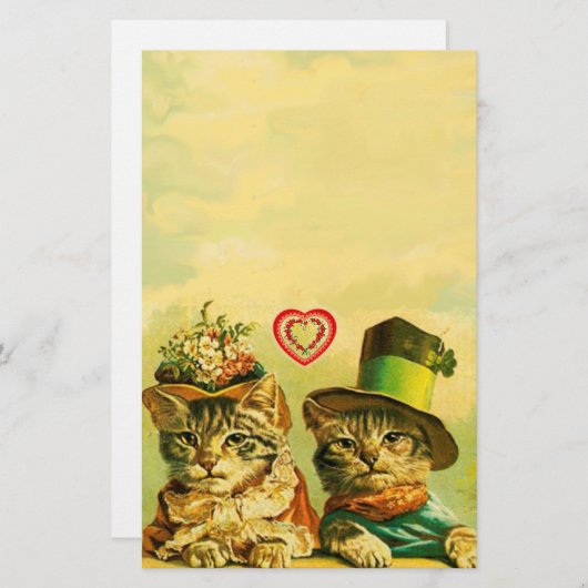 オールドおもしろい・ファッションバレンタインのハート猫 便箋 (正面/裏面)