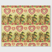オールドおもしろい・ファッションバレンタイン猫，ハート,バラ ラッピングペーパー (フラット)