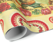 オールドおもしろい・ファッションバレンタイン猫，ハート,バラ ラッピングペーパー (ロールコーナー)