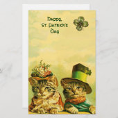 オールドおもしろい・ファッション・セント・パトリックの日の猫、シャムロック 便箋 (正面/裏面)