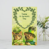 オールドおもしろい・ファッション・セント・パトリックの日の猫、シャムロック 便箋 (スタンド正面)