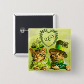 オールドおもしろい・ファッションST.PATRICKのDAY CATSハート 缶バッジ (正面&裏面)