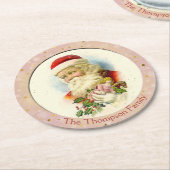 オールドすてき・セント・ニックがヴィンテージ人形を持って ラウンドペーパーコースター (アングル)