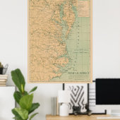 オールドアウターバンクス&チェサピーク湾ライトハウスマップ ポスター (ホームオフィス)