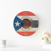 オールドアコースティックギターのプエルトリコ国旗 ラージ壁時計 (ホーム)