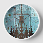 オールドアパーソナライズされたアクア素朴ウッドシャンデリア 壁時計 (正面)